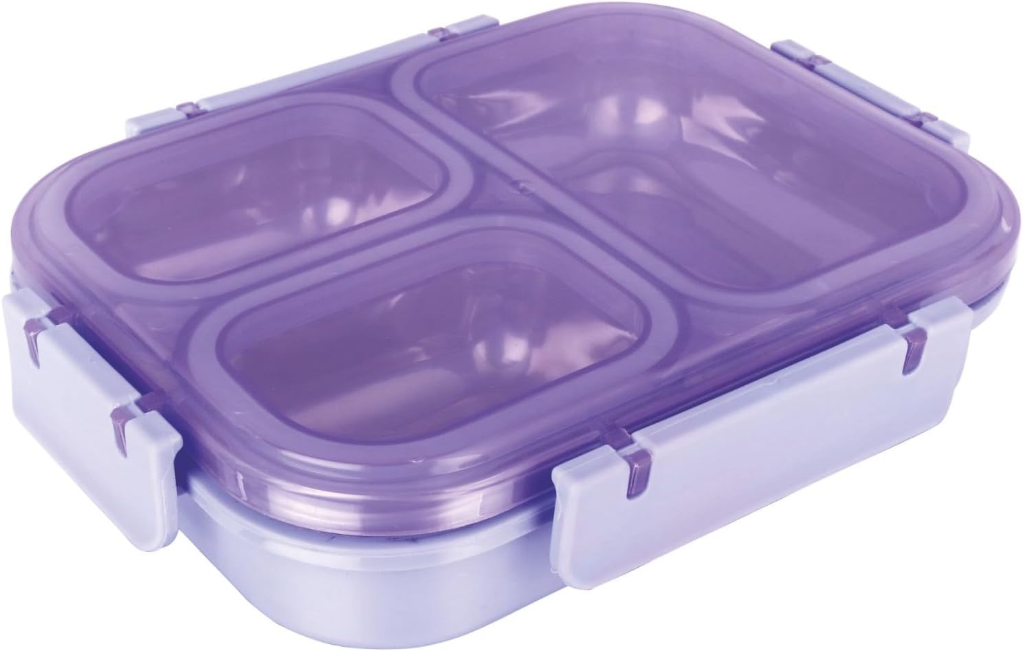 WARMEO Magic Stainless Steel Lunch Box for Kids & Adults, Steel Tiffin Box for School & Office, PUF Insulation Keeps Food Warm, BPA Free, 3 Compartments with Locking Lid (Purple)