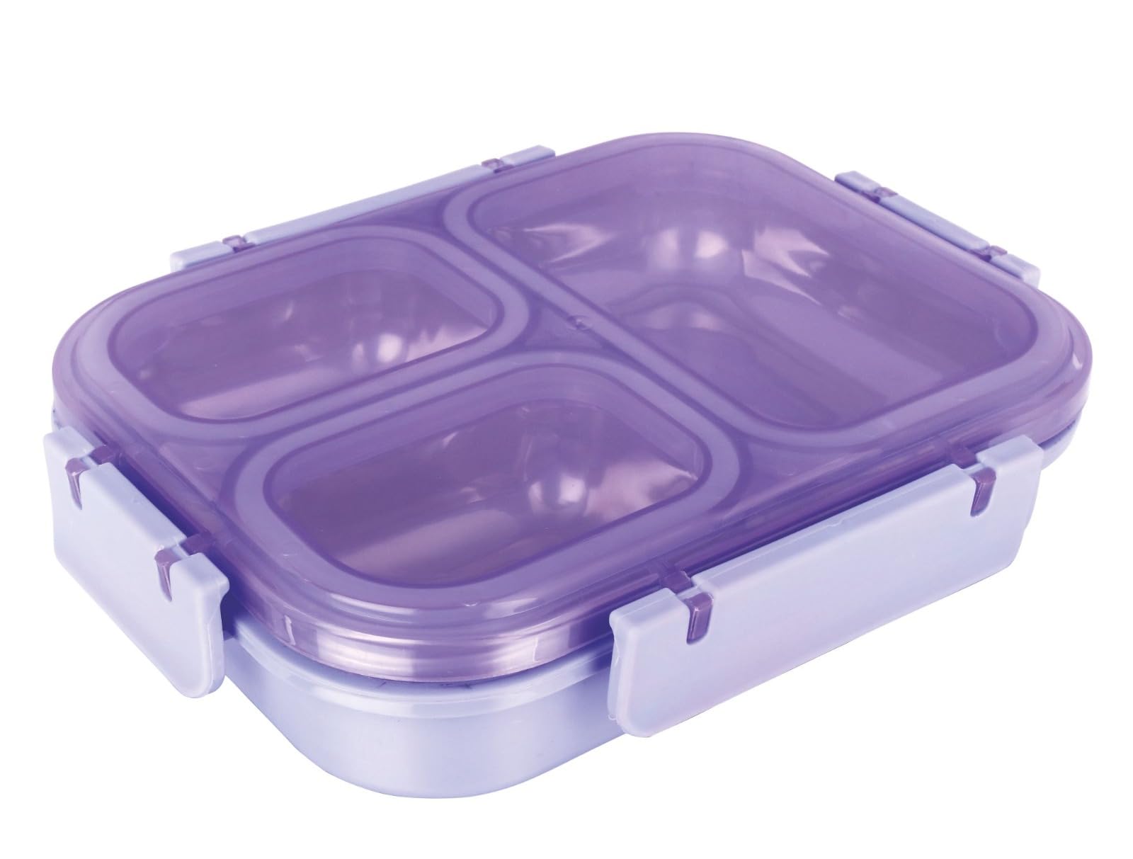 WARMEO Magic Stainless Steel Lunch Box for Kids & Adults, Suitable for Wet Food (Not Liquids) PUF Insulation Keeps Food Warm,BPA Free, 3 Compartments with Locking Lid (Purple)