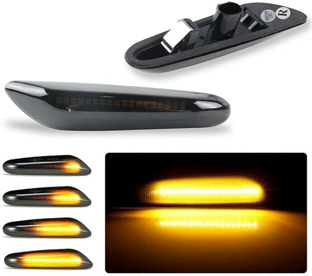 GSRECY Dynamic Amber LED Front Fender Side Marker Light Sequential Blinker Turn Signal Lamp For E90 E91 E92 E93 E46 E60 E53 X3 E83 X 1 E84 E81 E82 E87 E88,Smoke Lens
