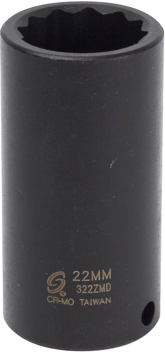 Sunex 322ZMD 3/8-Inch 22-Mm 12-Point Deep Impact Socket, Black, 3/8″