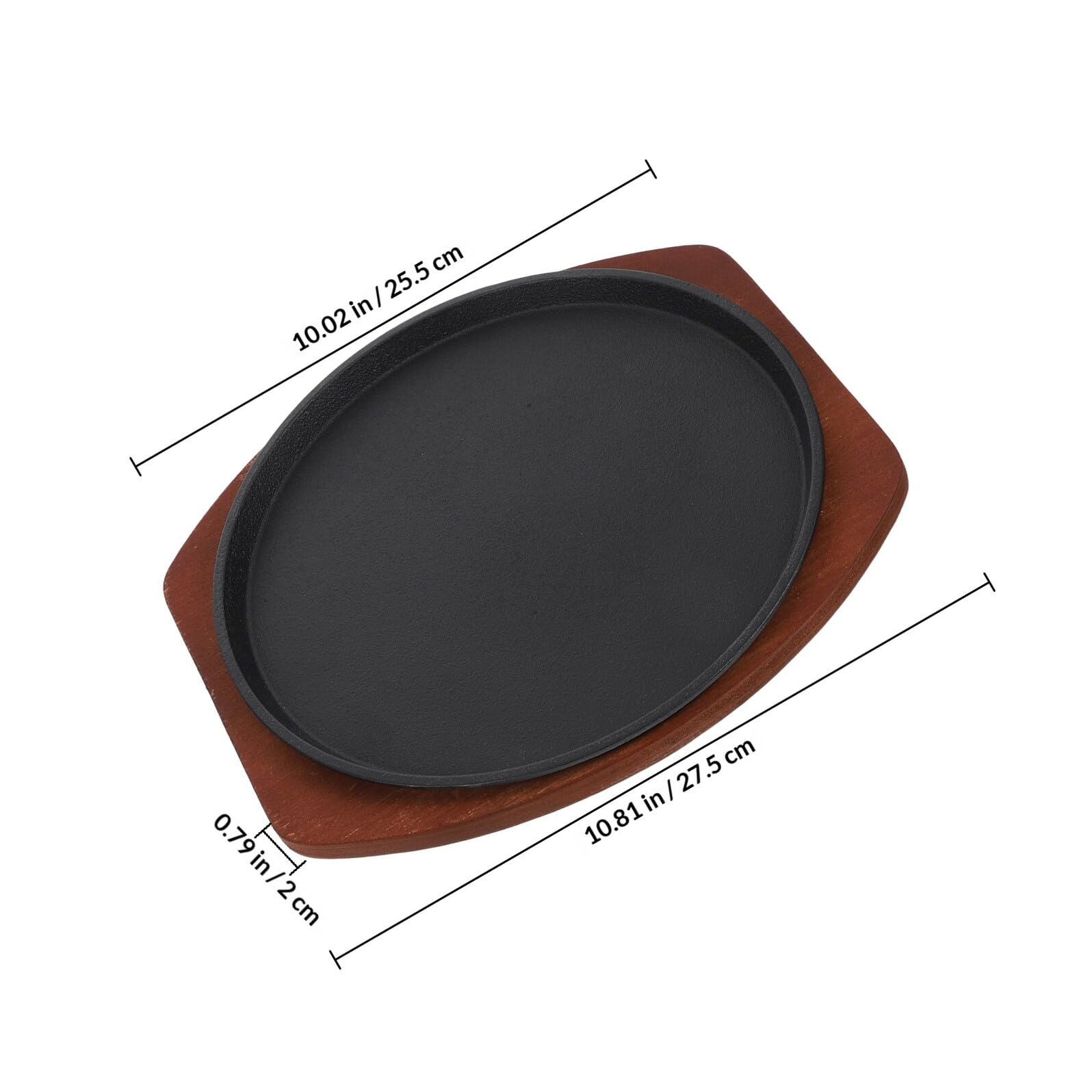 SHERCHPRY Plancha de Hierro Fundido Base de Madera para Carne y Pescado, Excelente Conductividad Térmica y Distribución Uniforme del Calor para Barbacoa