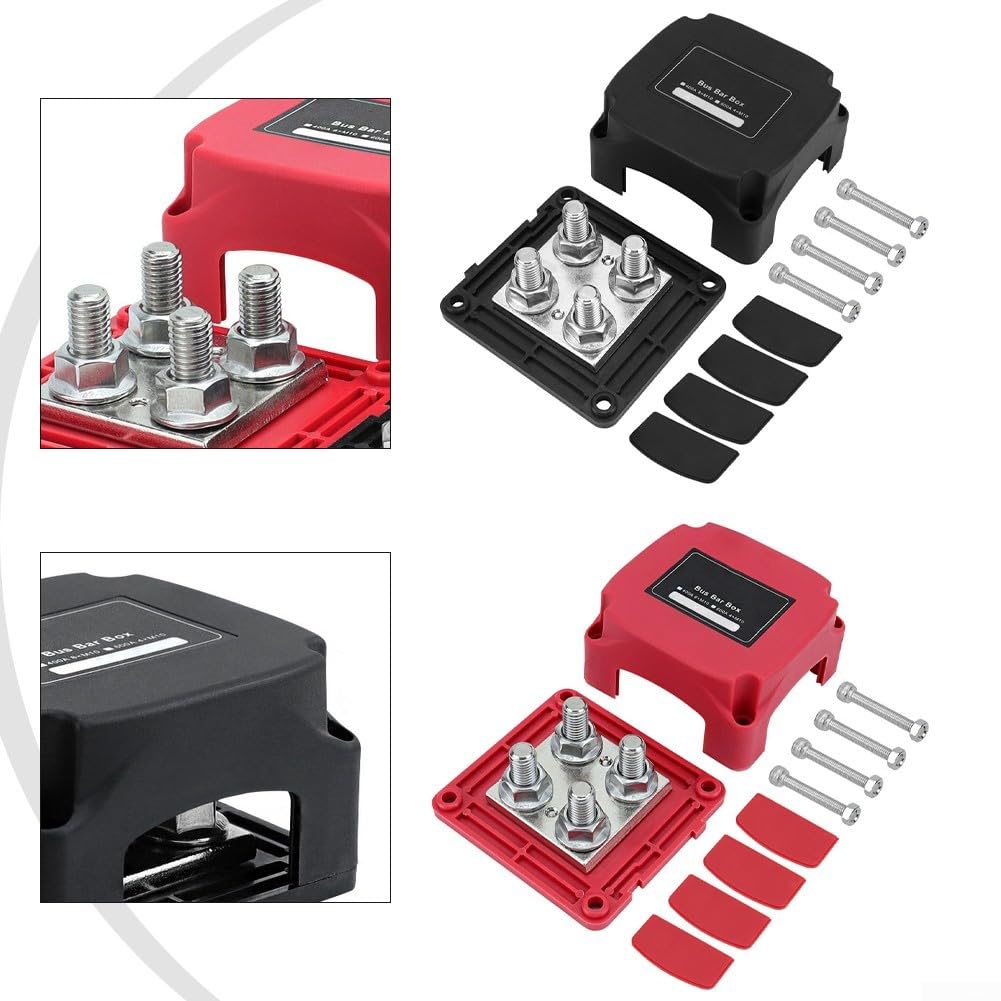 Bloc de distribution d'alimentation 400 A avec goujons M10 rouges et noirs pour barres de bus marines, bornier de batterie pour automobiles et navires (M10 rouge et noir)