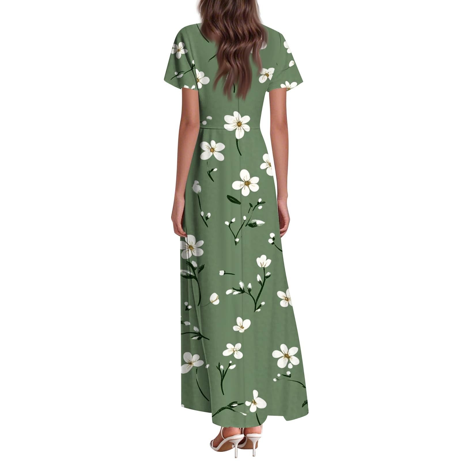 Sommerkleid Damen Lang Chiffon Geblümt Maxikleid Elegant Italienische Kleider Maxi A Linie Sommerkleider Leicht Und Luftig Chiffonkleid Frauen Sommer Blumen V Ausschnitt Kleid Flatterärmel