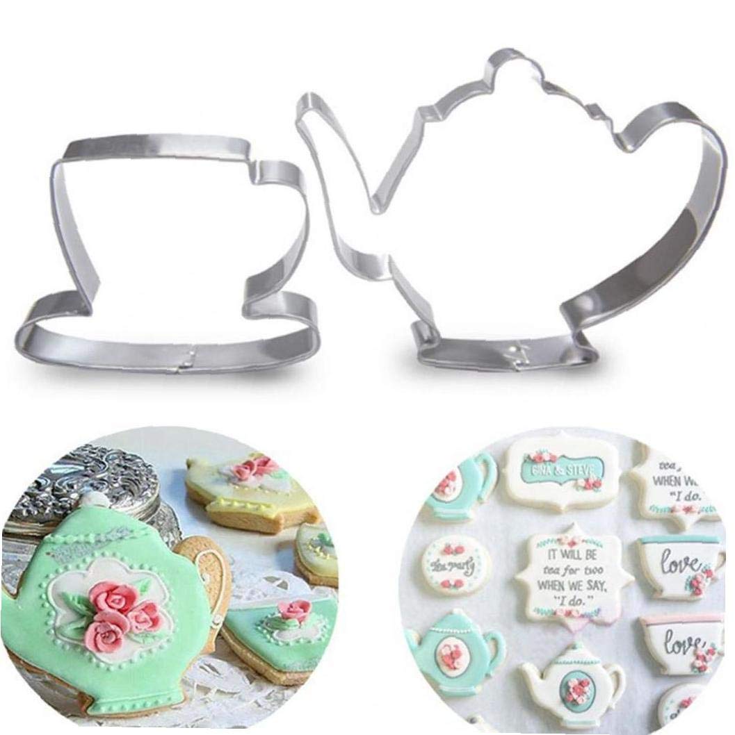 Casecover Grey Diy Biscuit Stamps Baking Tools 2Pcs/Set Diy Biscuit Stamps Stainless Steel Tea Cup And Tea Pot Shape Cookie Cutter Mold Tool
