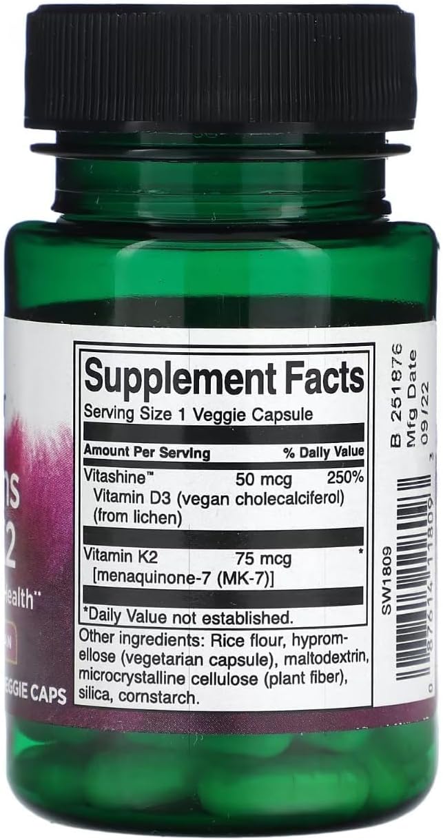 Swanson Vitamins D3 & K2-2,000 Iu & 75 mcg 60 Veg Caps