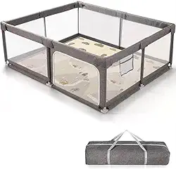 Cercadinho Infantil Portátil 150x170cm com Portinha e Bolsa – Tela Respirável 360°, Estrutura Reforçada e Base Antiderrapante – Parquinho/Piscina de Bolinhas para Bebê