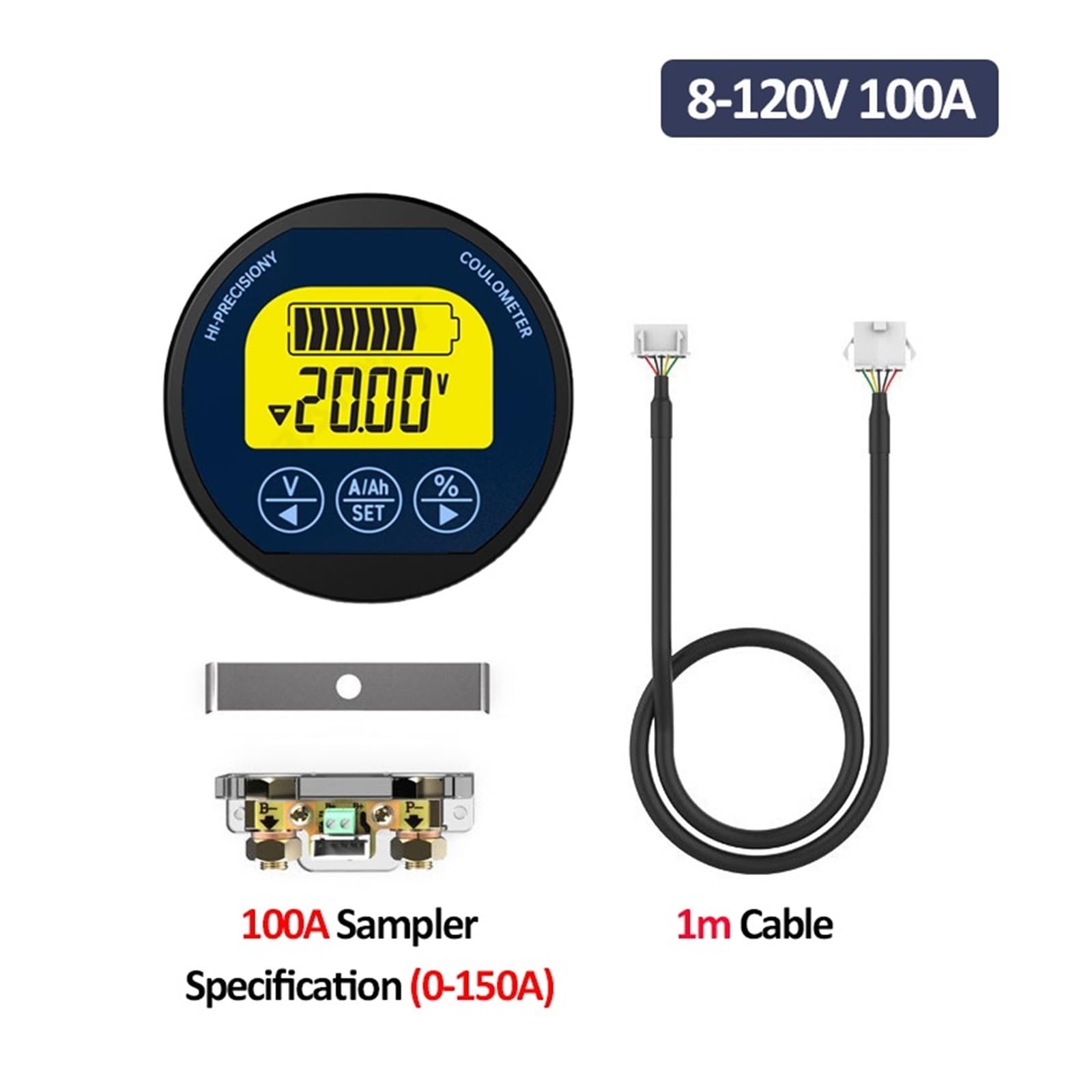 8-120V wodoodporny Tester pojemności baterii 50A/100A/350A Coulometer miernik napięcia prądu wyświetlacz LCD do litowych Precyzyjne Wykrywanie(8-120V 100A(0-150A))