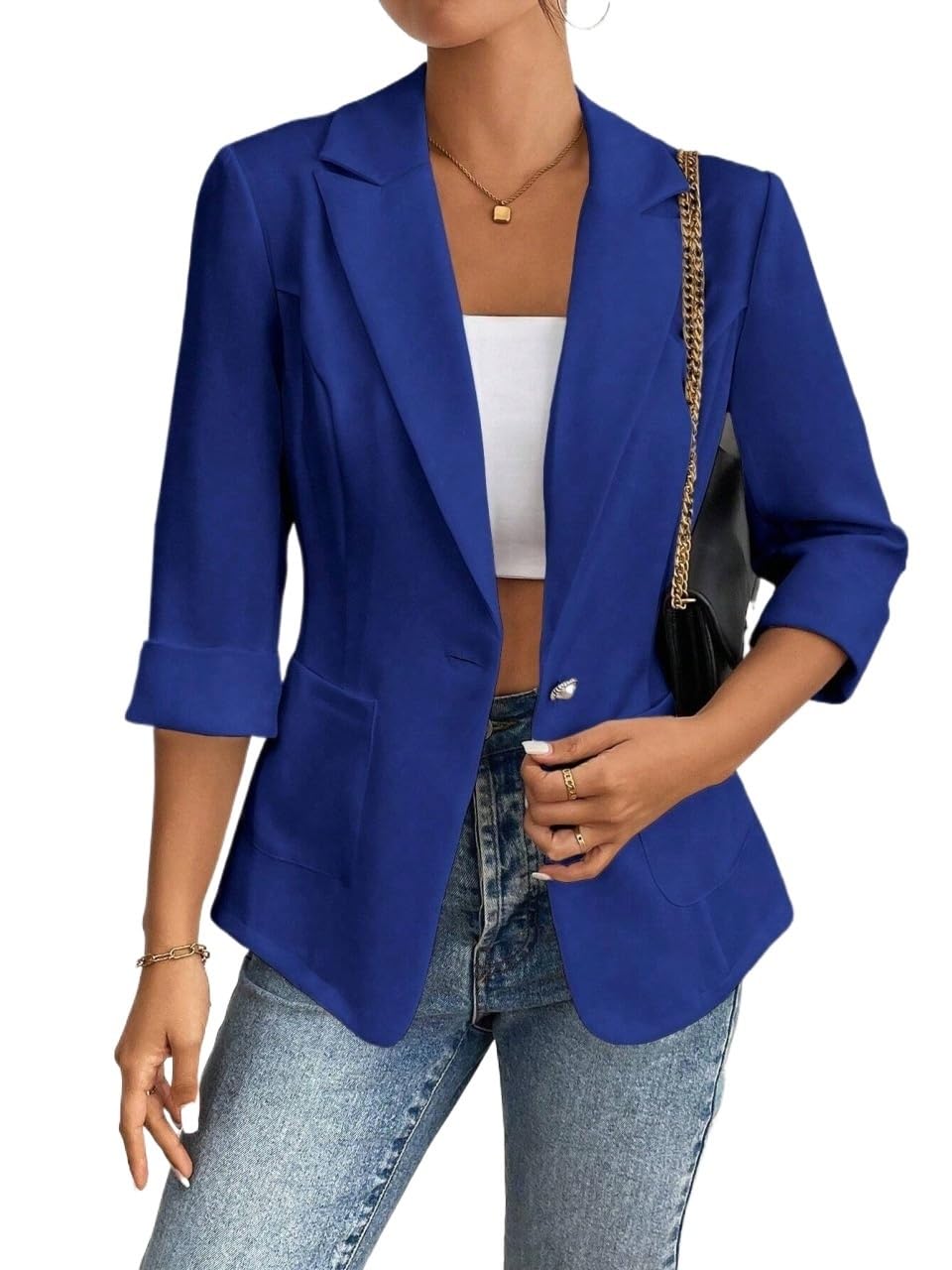 Casual Blazer for Women Business Solid Color Lapel Neck Raglan Sleeve Blazer Fashion Suit Jackets