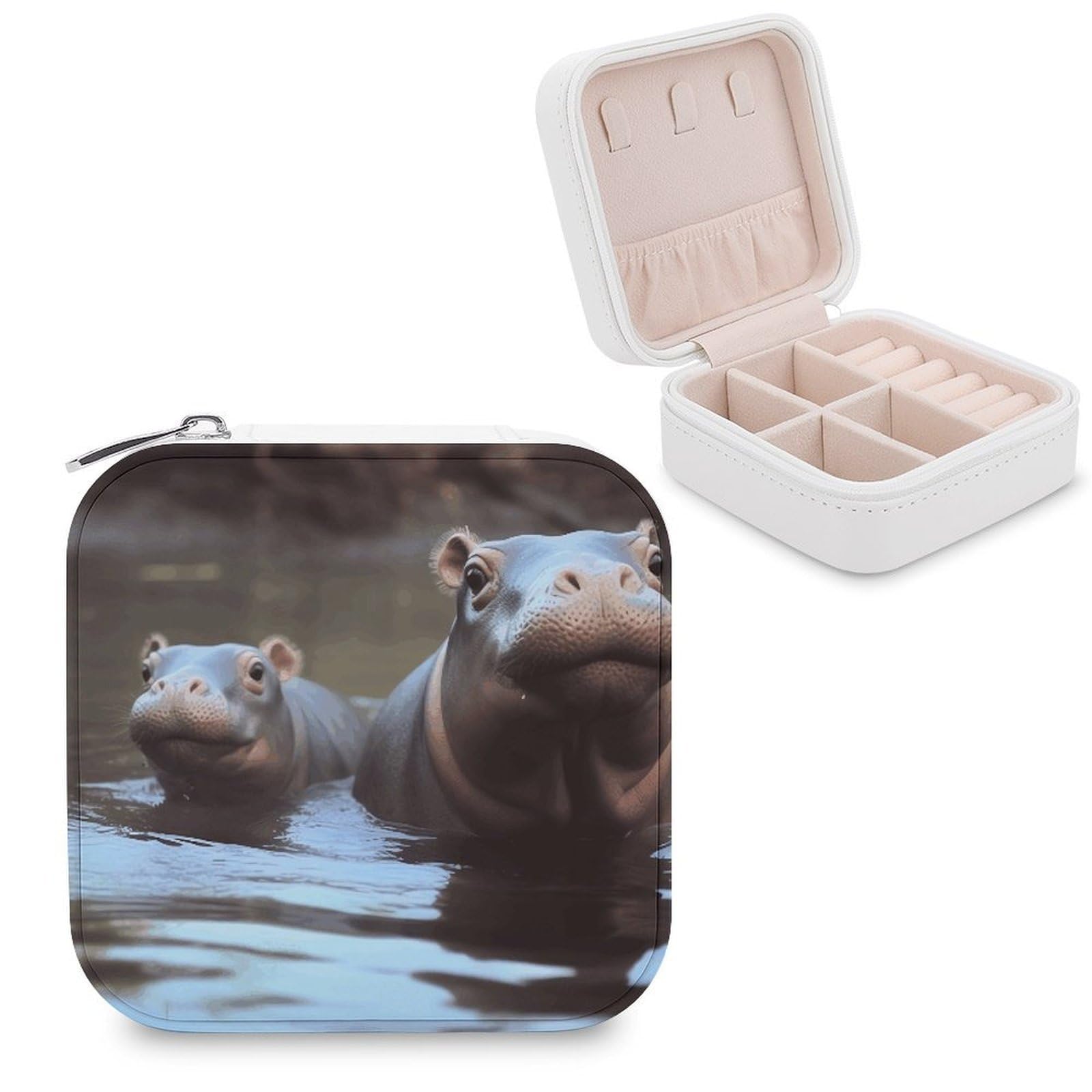 VstaDank Hippos Jewelry Box Exquisite Leather Jewelry Organizer Portable Trinket Organizer Fashion Travel Jewelry Case for Rings Earrings Necklaces Unique Gifts for Women