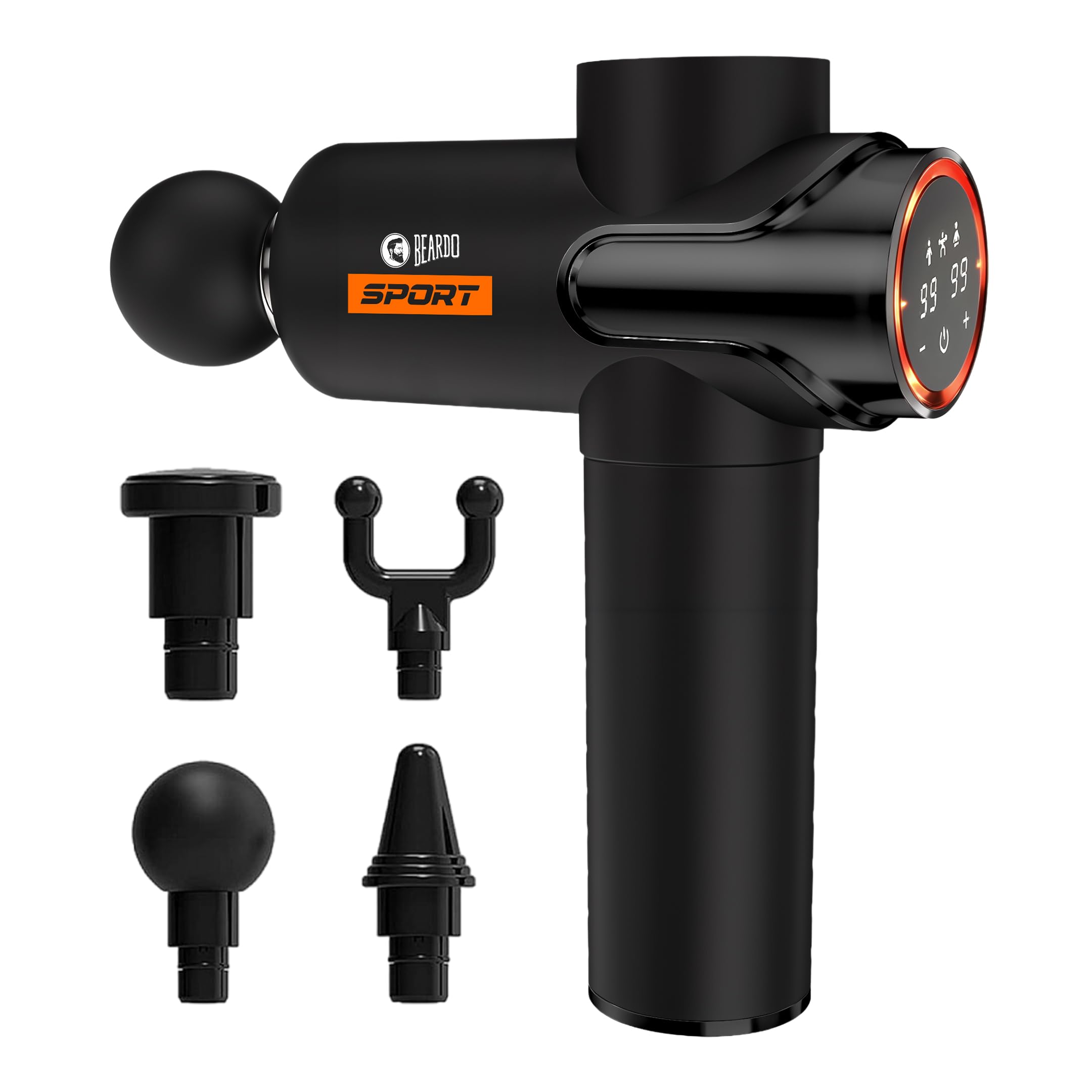 Beardo Deep Tissue Massage Gun | Sports Massager | Full Body Massager Machine for Pain Relief | 99 Performance Modes | Massage Machine for Body Pain | Faster Muscle Recovery with Multiple Attachments | Massage Gun For Men