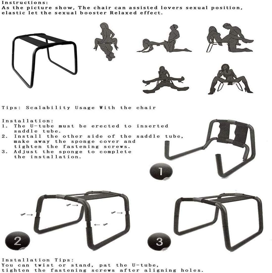 Forocean Chaise de Soutien Multifonctionnelle Réglable pour Ś-Éx Tøyș Ġọdẹṃiche Šèẋuel Femme Homme - Tabouret de Rebond Robuste À La Position Lɔve Sëxuëllë - Noir