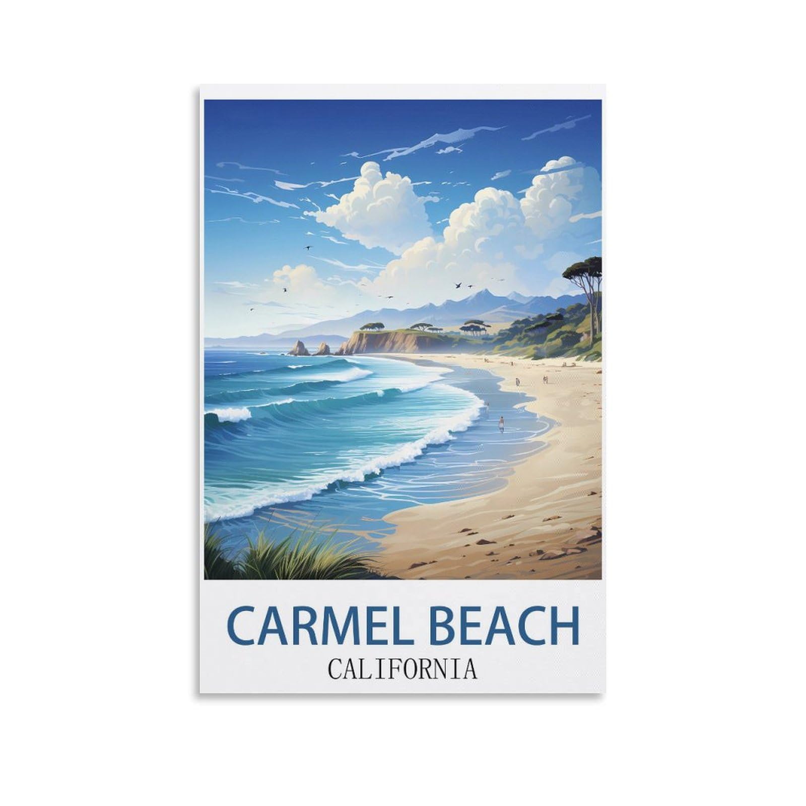 EZMLFA Diamond Art Kits Adults,Carmel Beach California,5D DIY Diamond Art Kits for Beginners Round Full Drill Diamond Painting for Home Wall Decoration Gift 30x40cm