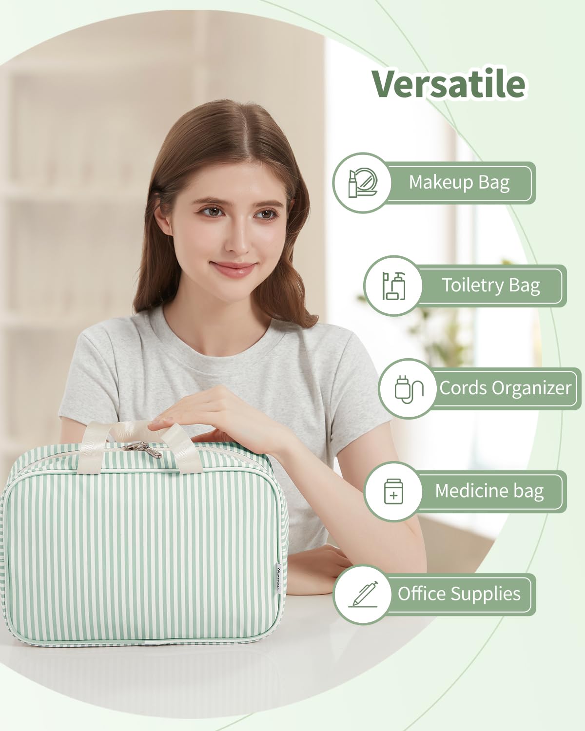 Narwey Toiletry Bag, Large Toiletry Bags for Women, Full Size Wash Bag Women, Large Makeup Bag with Handles, Portable Toiletries Bag for Travel, Make up Cosmetic Organizer for Essentials — view 6