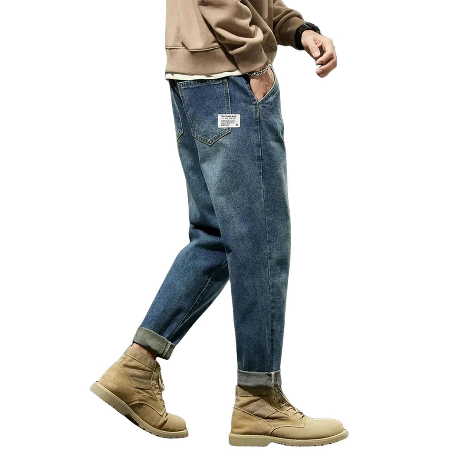 Jeans Uomo Larghi Pantaloni da Uomo Harem Loose Fit Wide Leg Vintage Casual Uomo Denim Pantaloni