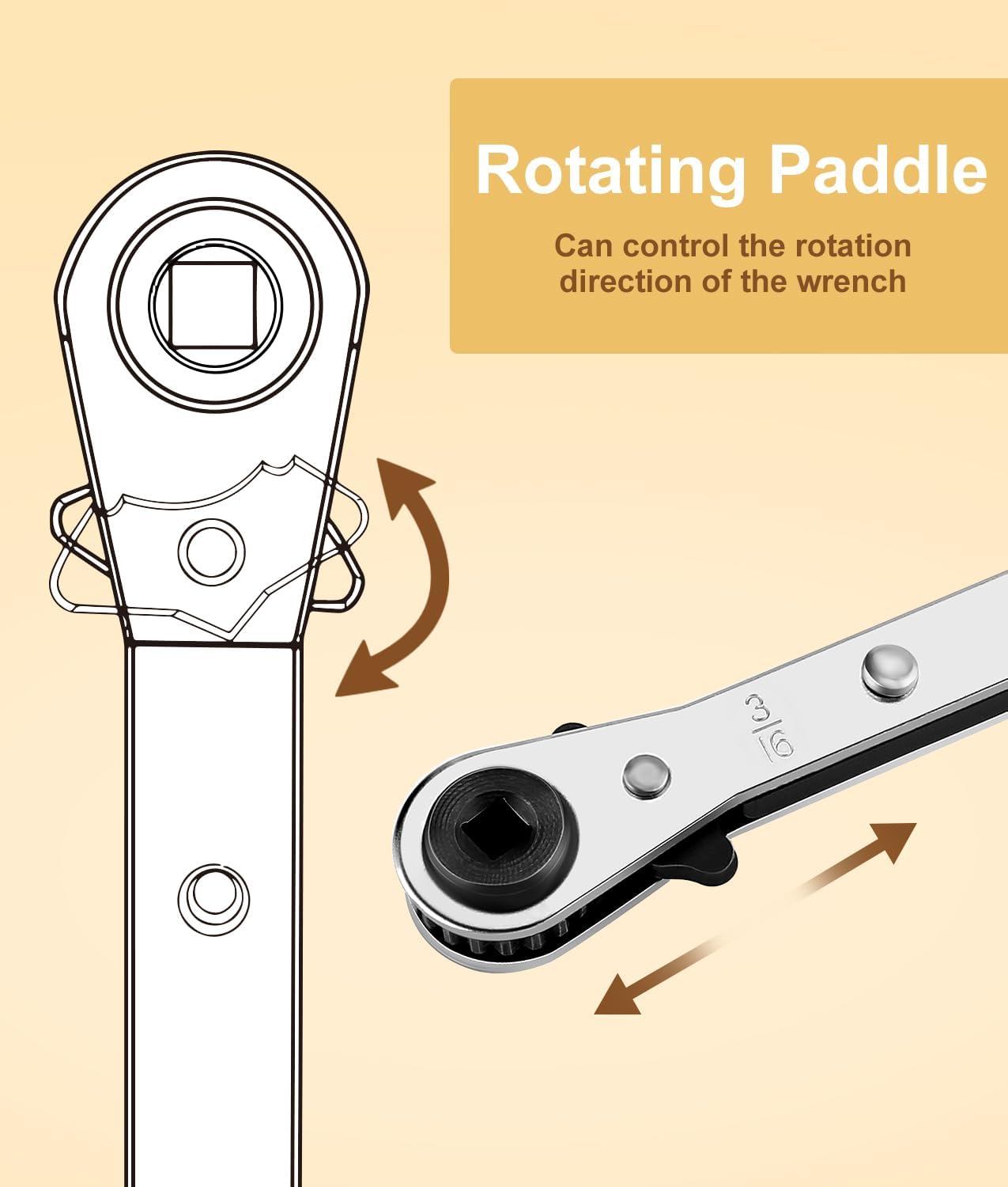 WADEO Hvac Service Wrench, 3/8” to 1/4”, 5/16'' x 1/4'' Refrigeration Service Wrench with Hex Bit Adapter for Air Conditioning, Refrigeration Equipment Repair