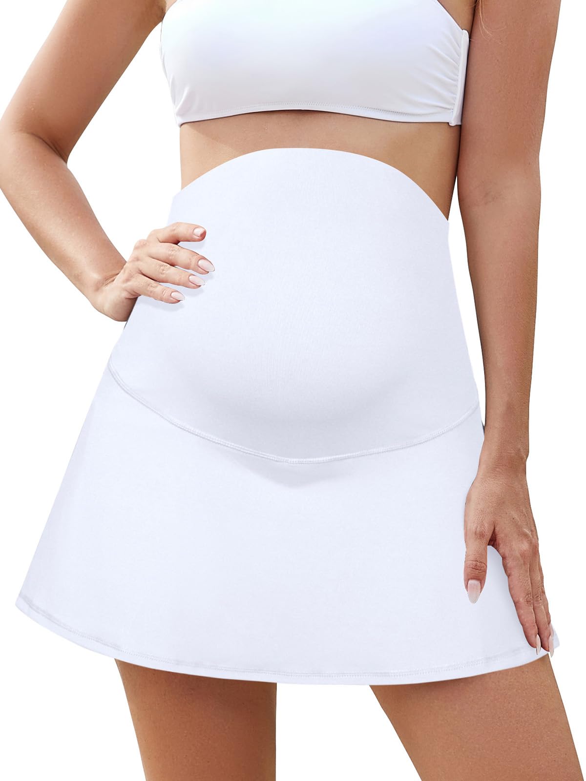 SHEKINI Faldas con volantes de maternidad falda deportiva de cintura alta sobre el vientre faldas pantalones cortos interiores