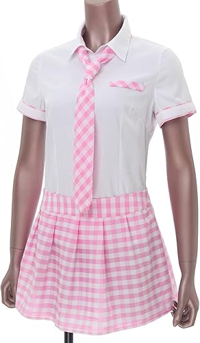 Miniatura 6 de Sywiyi Conjunto de uniforme escolar para mujer y niña, traje de cosplay de manga corta con corbata y falda a cuadros