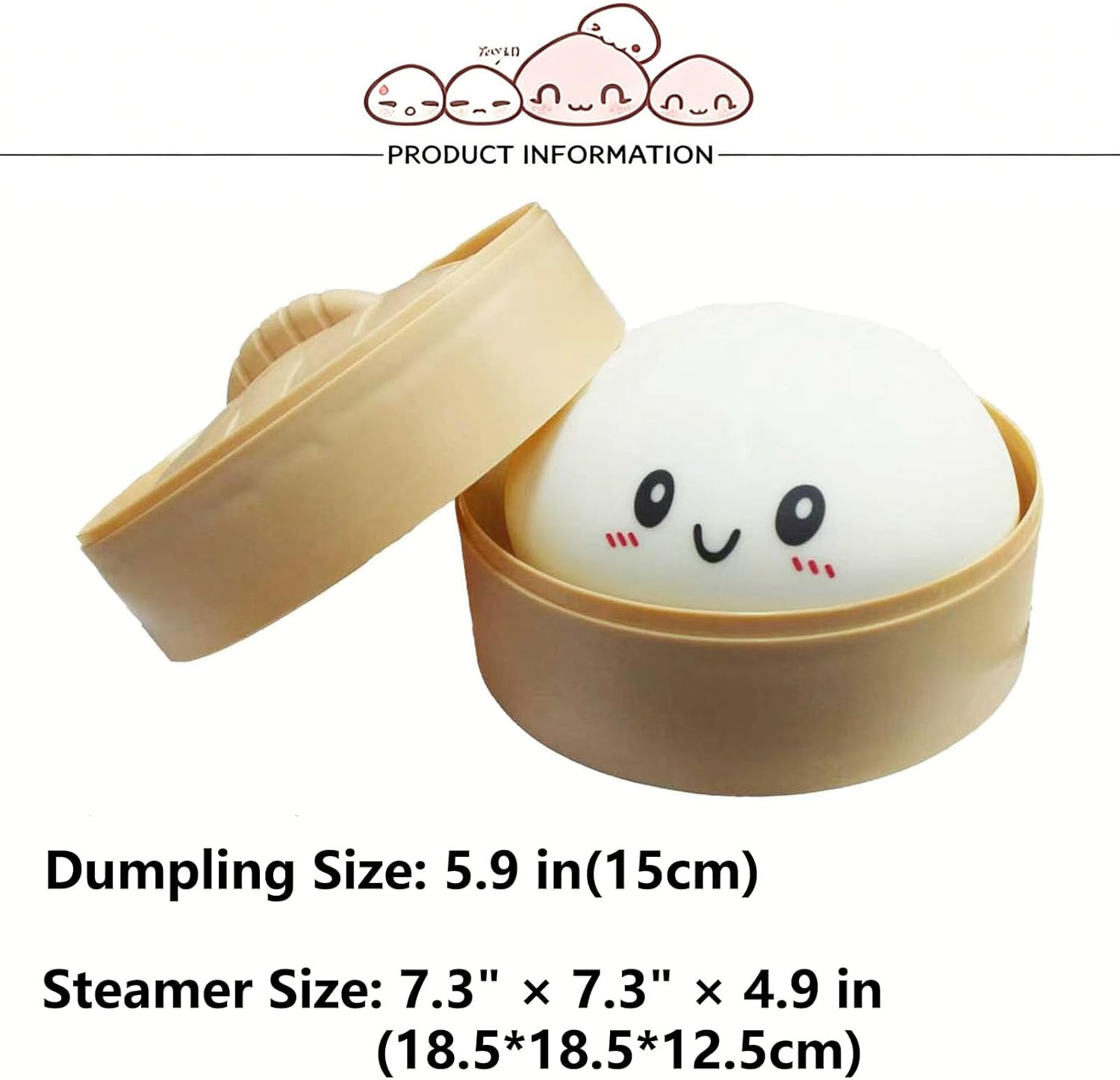 Extra Large Dumpling Squishy Toy with Steamer Basket, Slow Rising Jumbo Stress Relief Fidget Toy, Soft Stretchy Squeeze Sensory Toy for Adults Desk Decor (5.9in/9.8in) (White 5.9in)