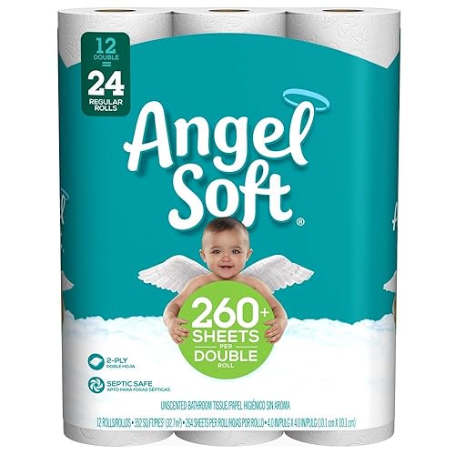 ANGEL SOFT Toilet Paper Bath Tissue, 12 Double Rolls, 260+ 2-Ply Sheets Per Roll