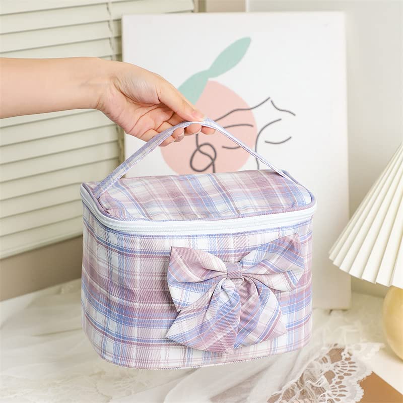 Miniatura 3 de Bolsa de maquillaje estética, pequeña bolsa de cosméticos para mujer, bolsa de maquillaje de viaje, bolsa de aseo (caqui-L)