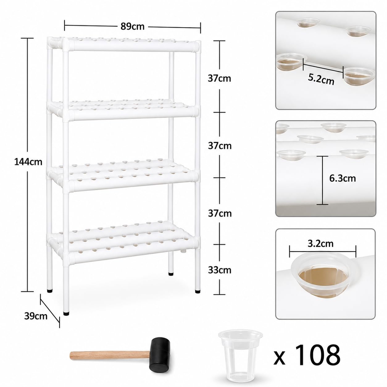 216 Site - Kit de cultivo hidropónico de 4 capas, sistema de cultivo de 24 tubos con bomba de agua para verduras, hierbas y frutas de hoja (4 capas y 20 tubos)