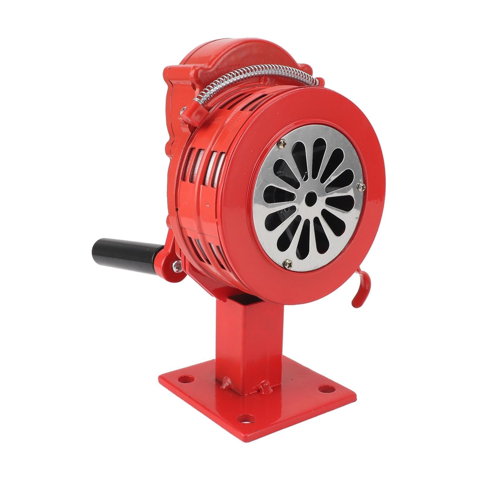 Sirena di Allarme Manuale in Metallo, 110dB, Sirena di Emergenza a Manovella con Base, Colore Rosso