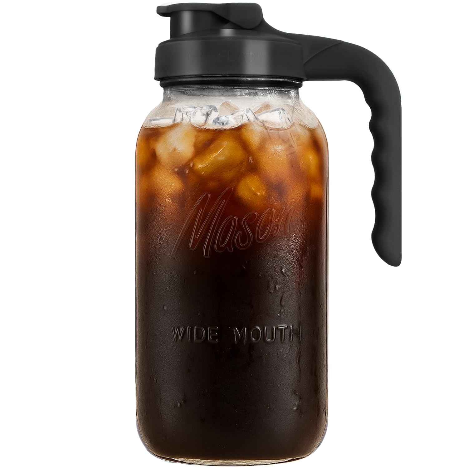 Sponsored Ad - Mason Jar Pitcher - Airtight & Leakproof Glass Pitcher with Lid, Perfect for Breastmilk, Cold Brew Coffee, Sun Tea, Water & Drinks, 2 Quart (64 oz) Wide Mouth Mason Jar with Pour Spout Lid - Black