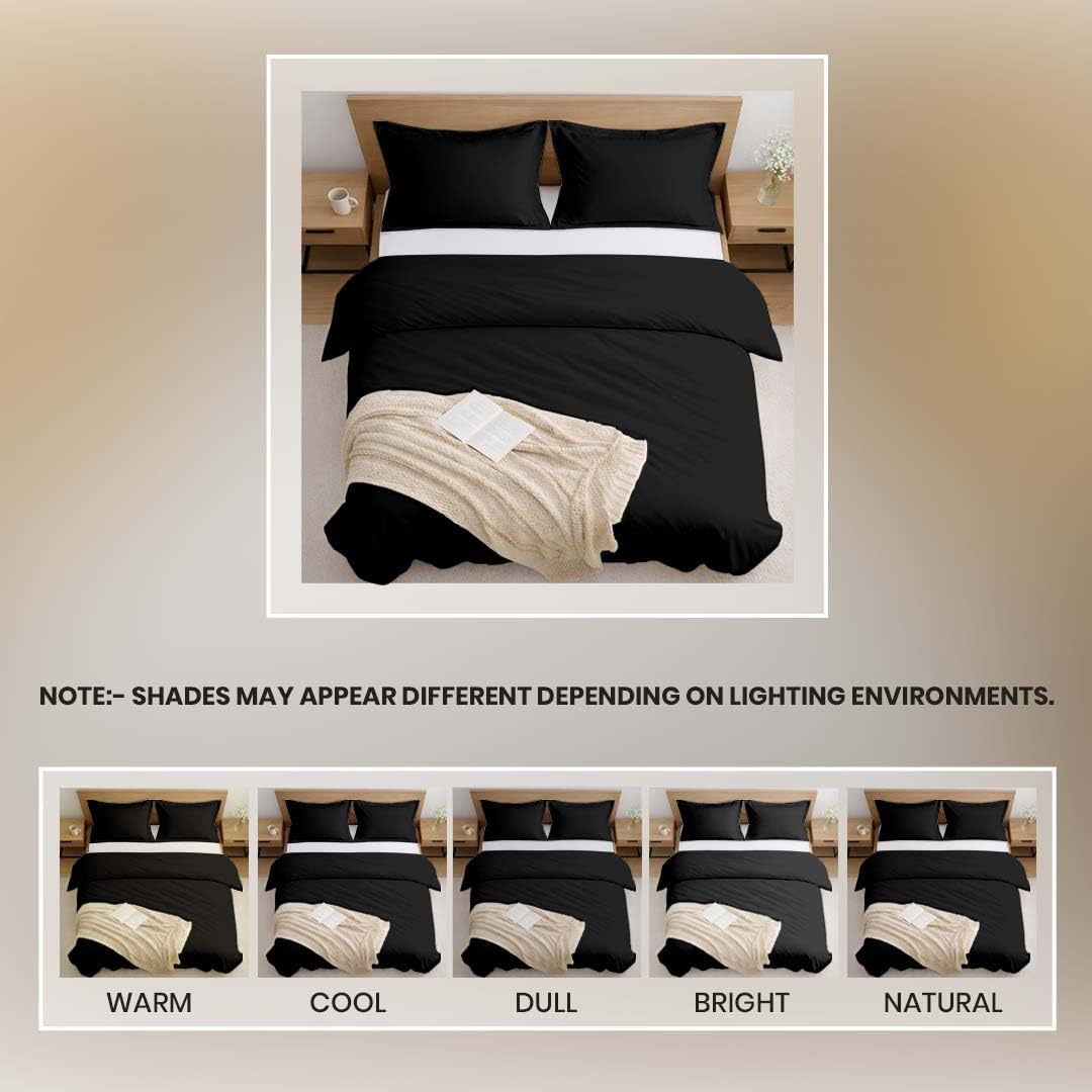 Kotton Culture Pre Washed Microfiber 3 Pc Queen Size Duvet Cover Set Ultra Soft Bedding, Lightweight & Breathable Set-Zipper Closure, 8 Corner Ties & 2 Pillow Shams, Wrinkle & Fade Resistant-Black