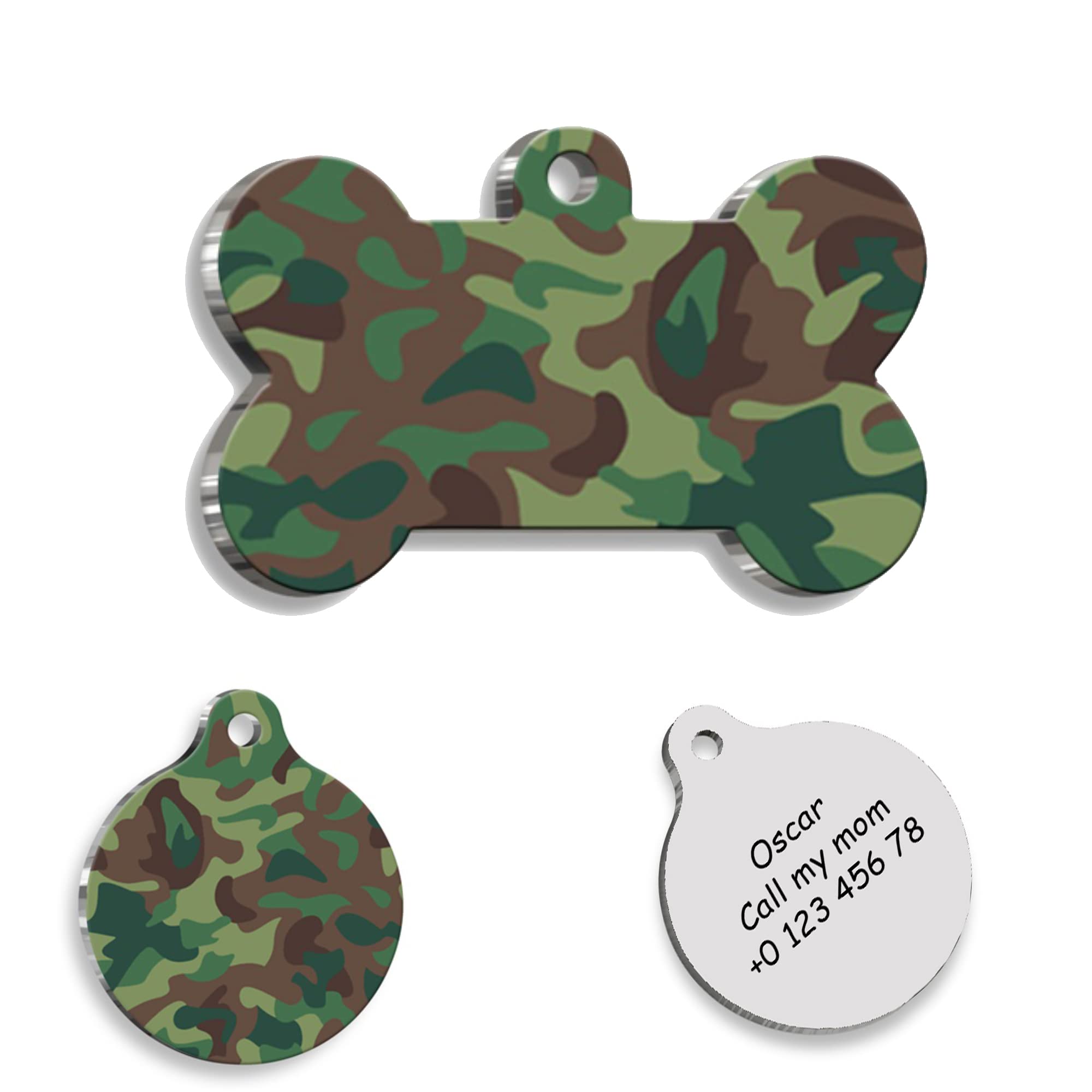 Green Camouflage Military Army Personalized Dog Tag - Custom Name Tag - ID Tag for Dog & Cat - Customized Pet Tags - Dog Name Tag - Cat Name Tag - Engraved Dog Tag (Bone)