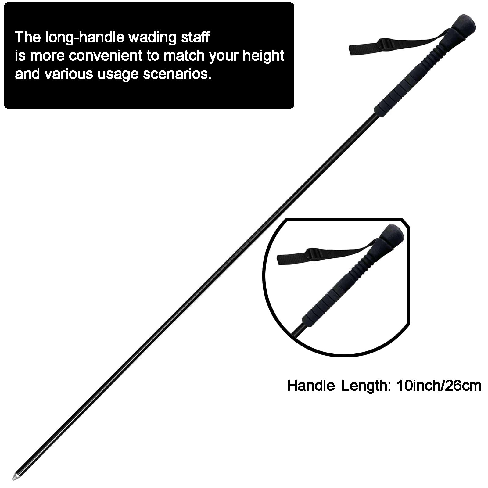 Aventik Fold-able Wading Staff Water Depth Safety Warning Sign Coated Stainless Steel Core T7075 Aluminum Body Corrosion Resistance Neoprene Sheath