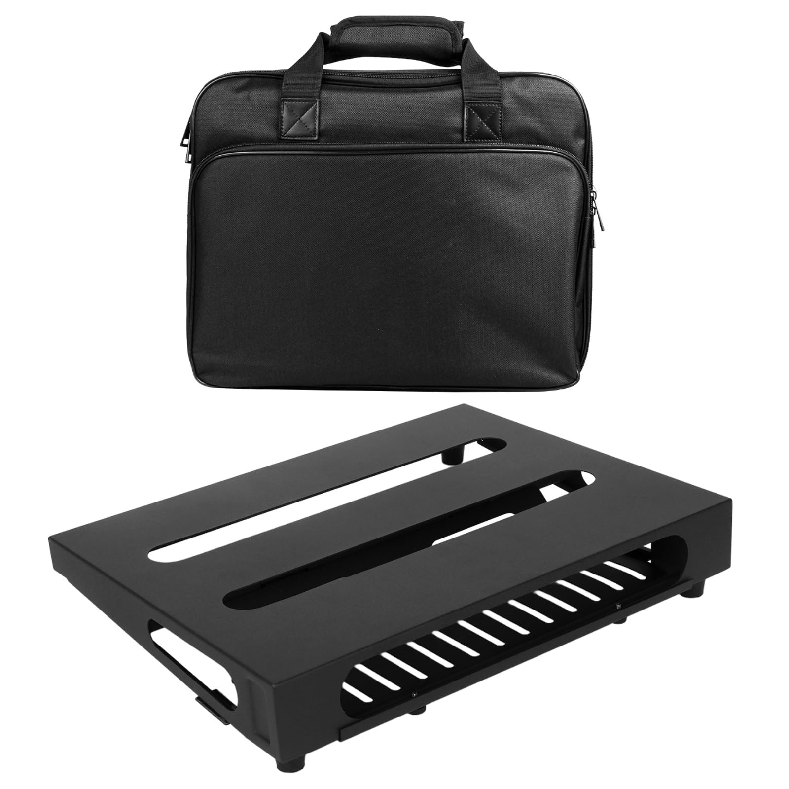 GOKKO Tabla de pedal de guitarra con soporte de fuente de alimentación de 13.8 x 11 pulgadas | Almacenamiento de fuente de alimentación, materiales de acero, incluye funda de transporte y cintas de montaje
