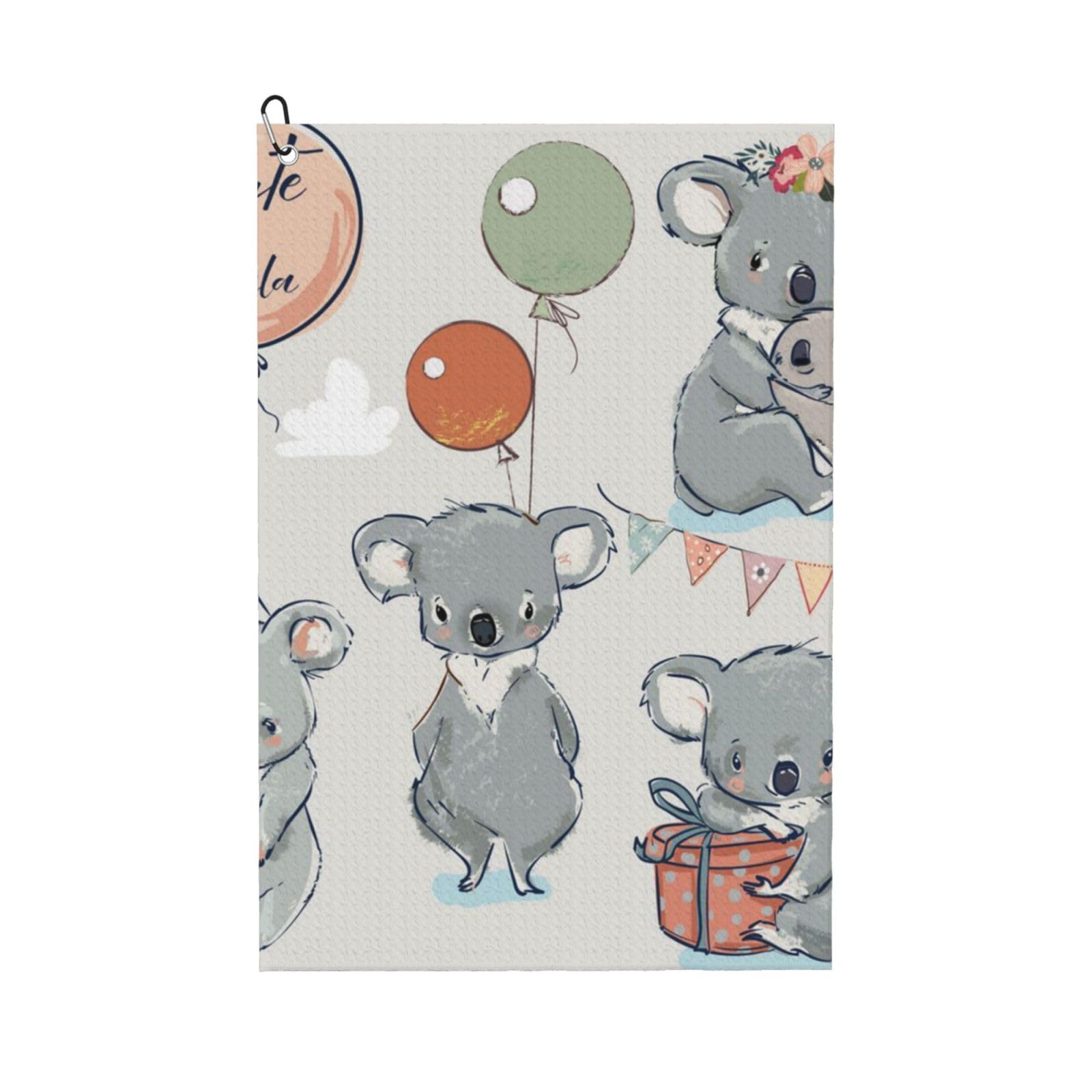 Hnnkloy Koala, 16x24 in Portable Waffle Golf Towels with Carabiner Clip for Golf Bag
