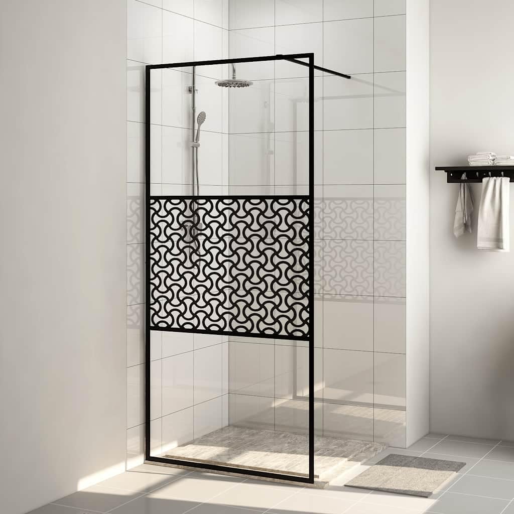 Mampara de ducha de cristal templado transparente de 5 mm, perfil de aluminio ajustable, 115 x 195 cm, incluye barra de apoyo de 100 cm, protección contra salpicaduras para baño