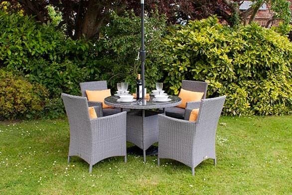 Image of Artic Fashion D-42 Chairs Table Set 4+1 Wicker Patio Furniture Sets 4 Chair and 1 Table for Garden Balcony Bedroom Powder Coated Frame Uv Protected Wicker (Grey+Yellow)