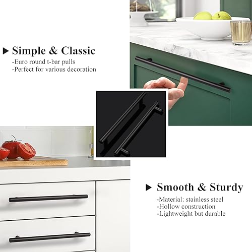 Miniatura 26 de Probrico - Paquete de 20 manijas planas negras modernas para cajones, manijas de cocina, armario europeo, tirador en T para tocador - Centros