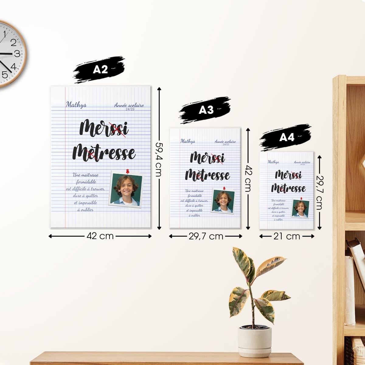Poster Personnalisé, Merssi Mètresse, Cadeau Maitresse d'École Personnalisé, Cadre Professeure des Écoles Fin d'Année, Idees Cadeaux Institutrice, Merci Maitresse