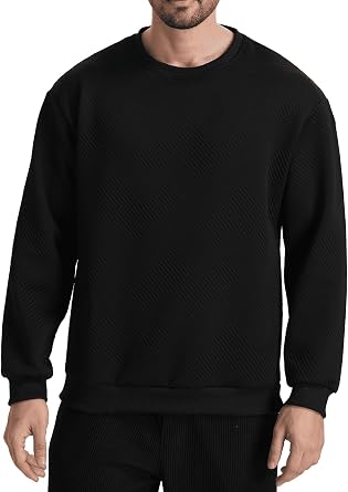 JIHUILA Mens Sweatshirts Long Sleeve Casual Geometric Texture Sweat Shirt Lightweight Basic Crewneck Sweatshirt