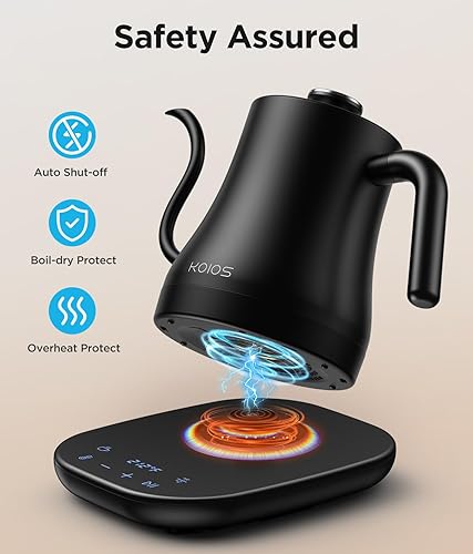 Miniatura 6 de KOIOS Hervidor eléctrico de cuello de cisne con control de temperatura de ± 1 ℉ y modo de silencio, 0.8 litros para café y té, caldera de agua de