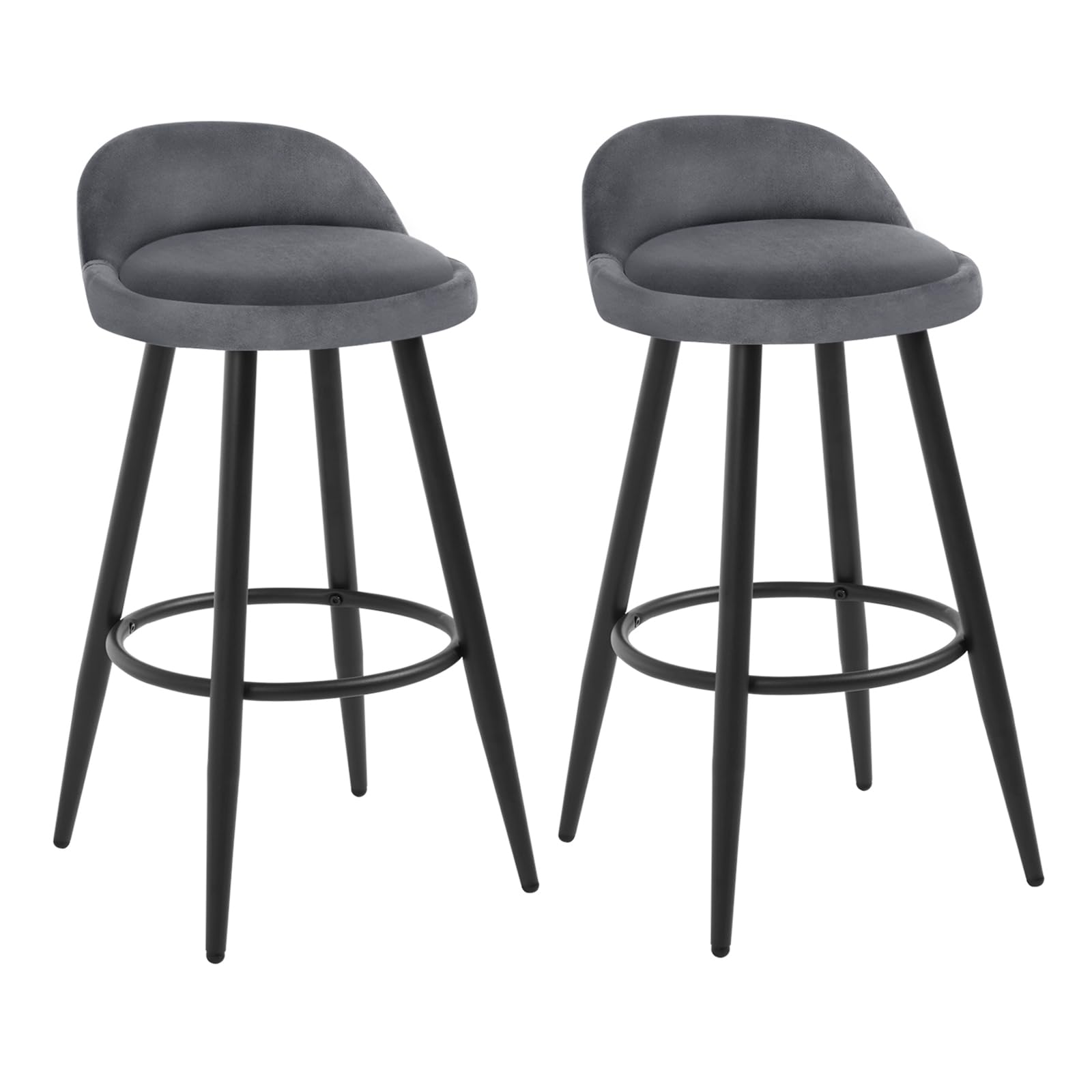 WOLTU Bar Stools Set of 2, Breakfast Barstools, Kitchen Island Counter Stools with Low Back and Footrest, Velvet, Dark Grey