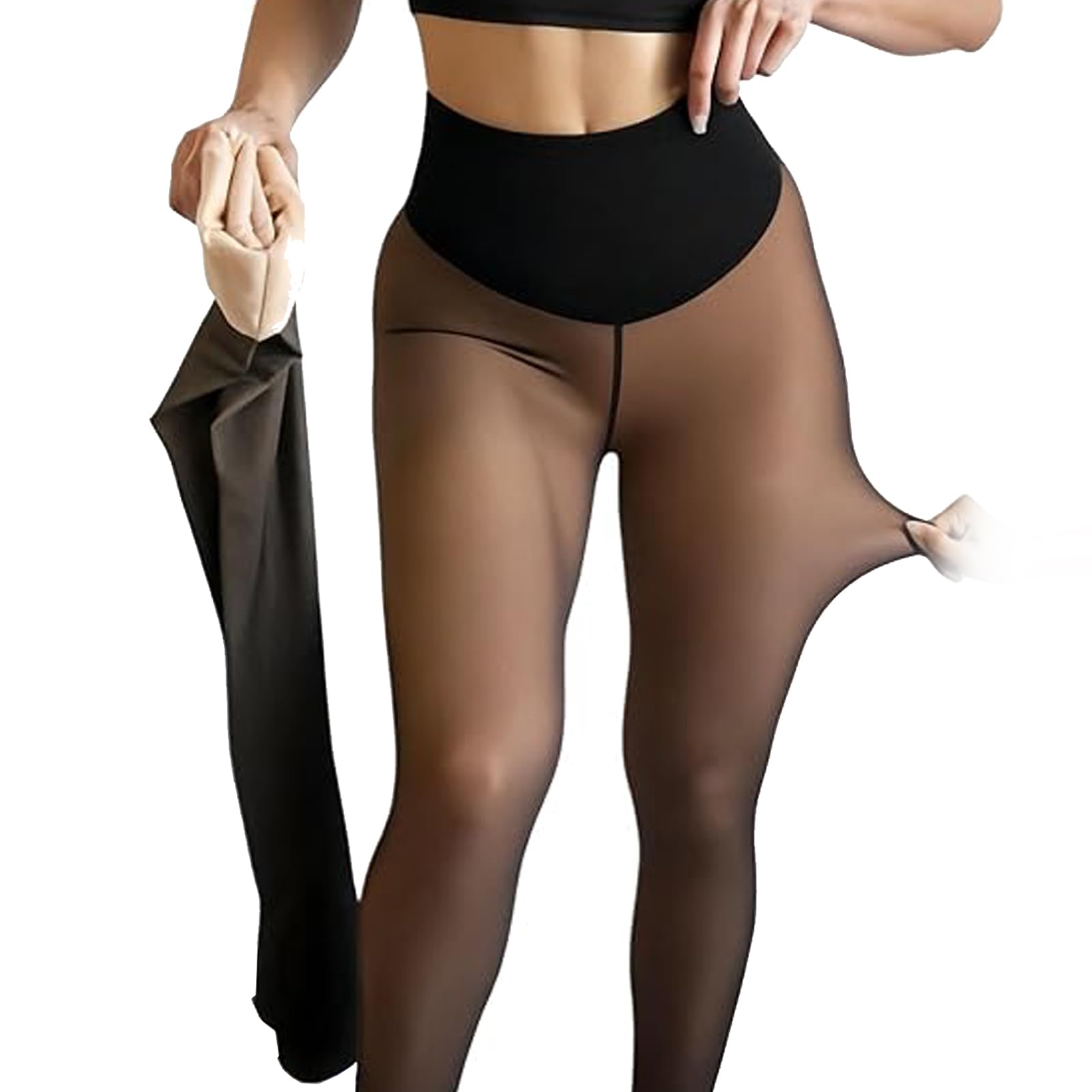 Wryhaul Women's B 2026 New Compression And Model One-Seam Translucent Fleece Lined Tights, One-Seam Shaping Fleece Leggings, Curvebaby Leggings, With Tummy Control & Utt Lifting Design (,Xl)