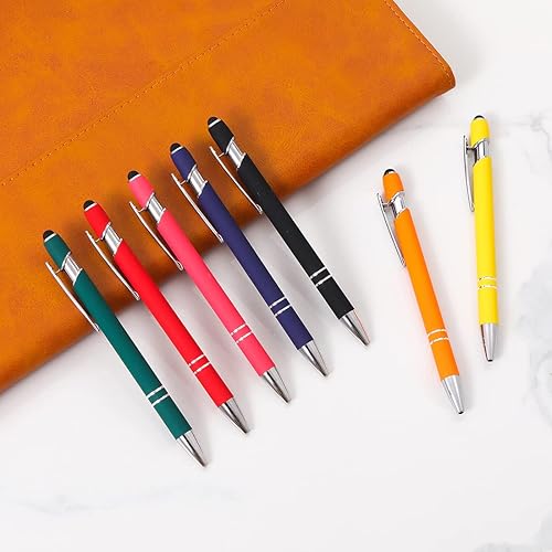 Miniatura 6 de Bolígrafo con punta de lápiz capacitivo, bolígrafo de metal suave al tacto, punta media de 0.039 pulgadas, tinta negra, 12 unidades (melocotón)