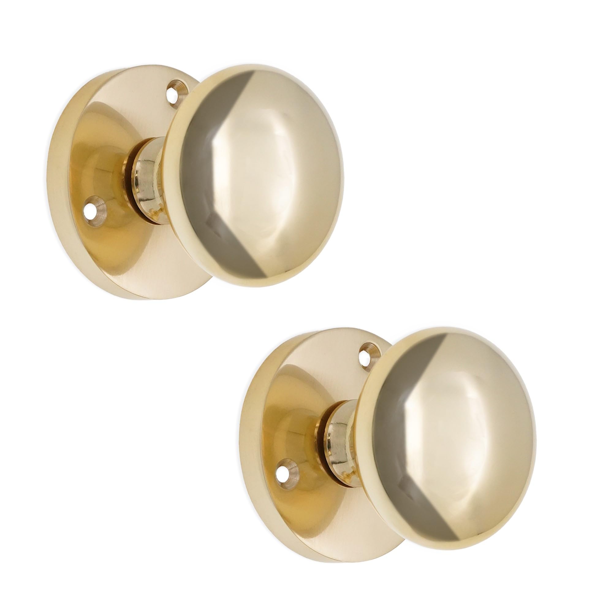 Infinity Decor Victorian Solid Brass Round Mortice Door Knobs Sprung Pull Handles Set 50mm - for Interior Doors (Polished Brass)