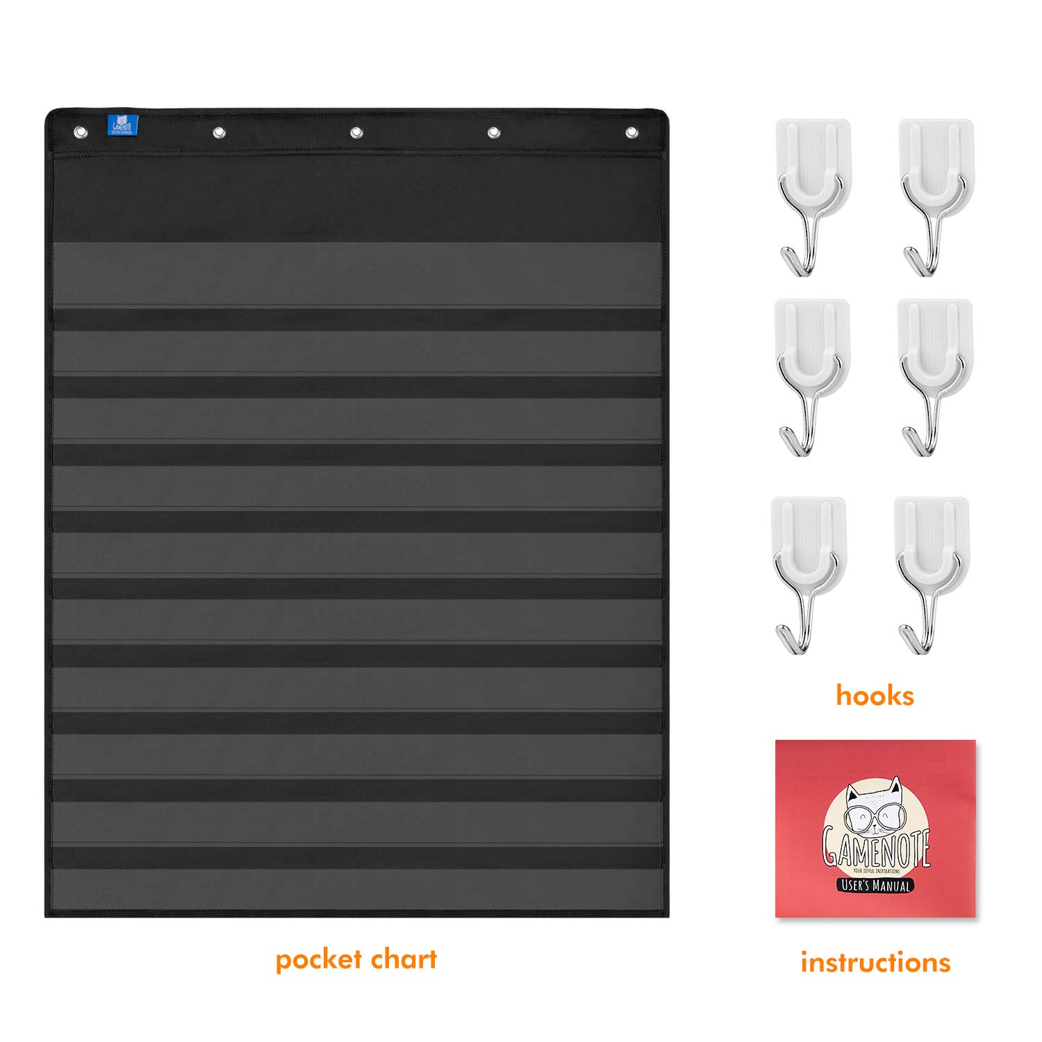 Gamenote Classroom Standard Pocket Chart 34×44 Heavy Duty Hanging