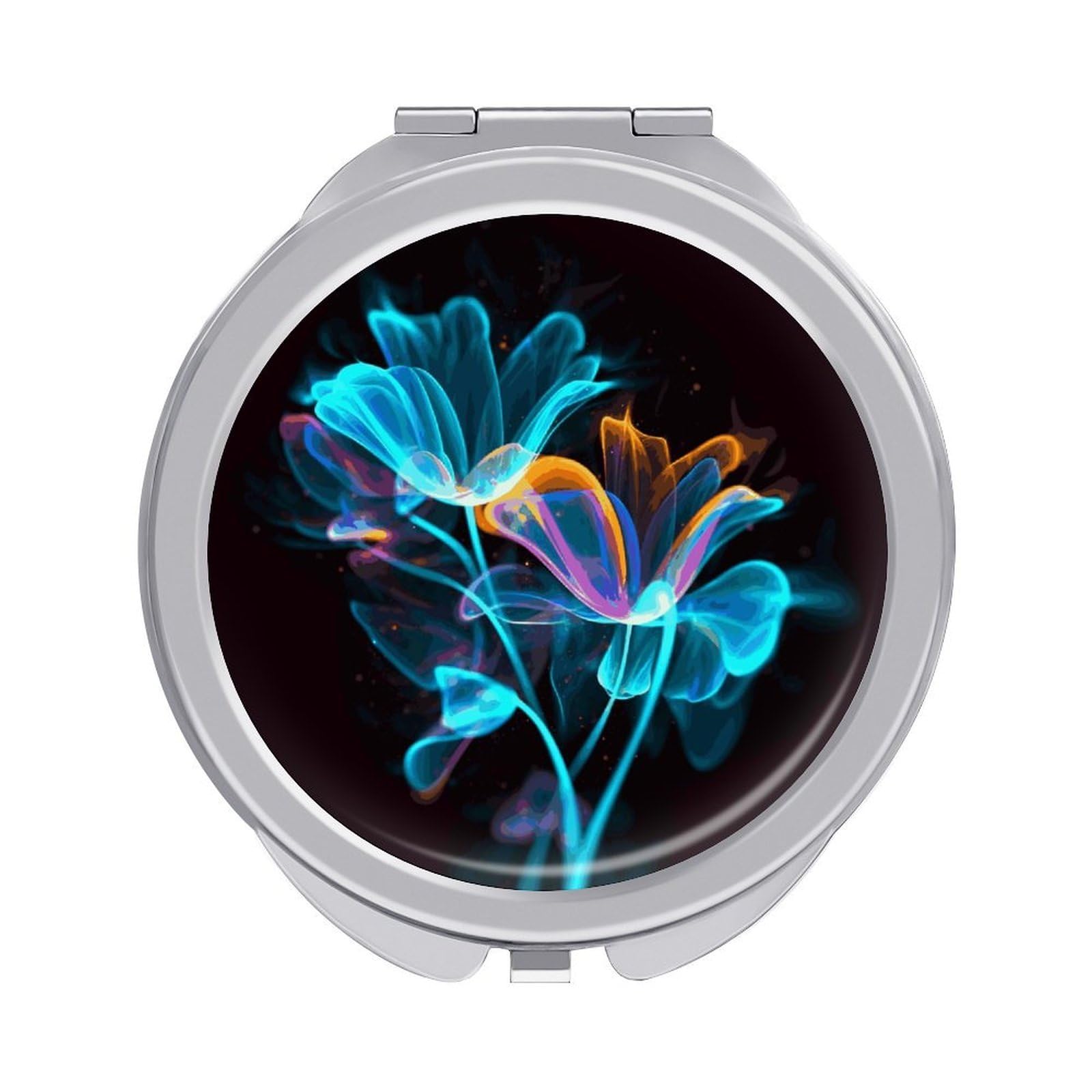 Fekiloot Style Neon Flowers Travel Makeup Mirror Handheld Compact Mirror Portable Pocket Mirror Double-Sided 1X/2X Magnifying For Handbag And Purses