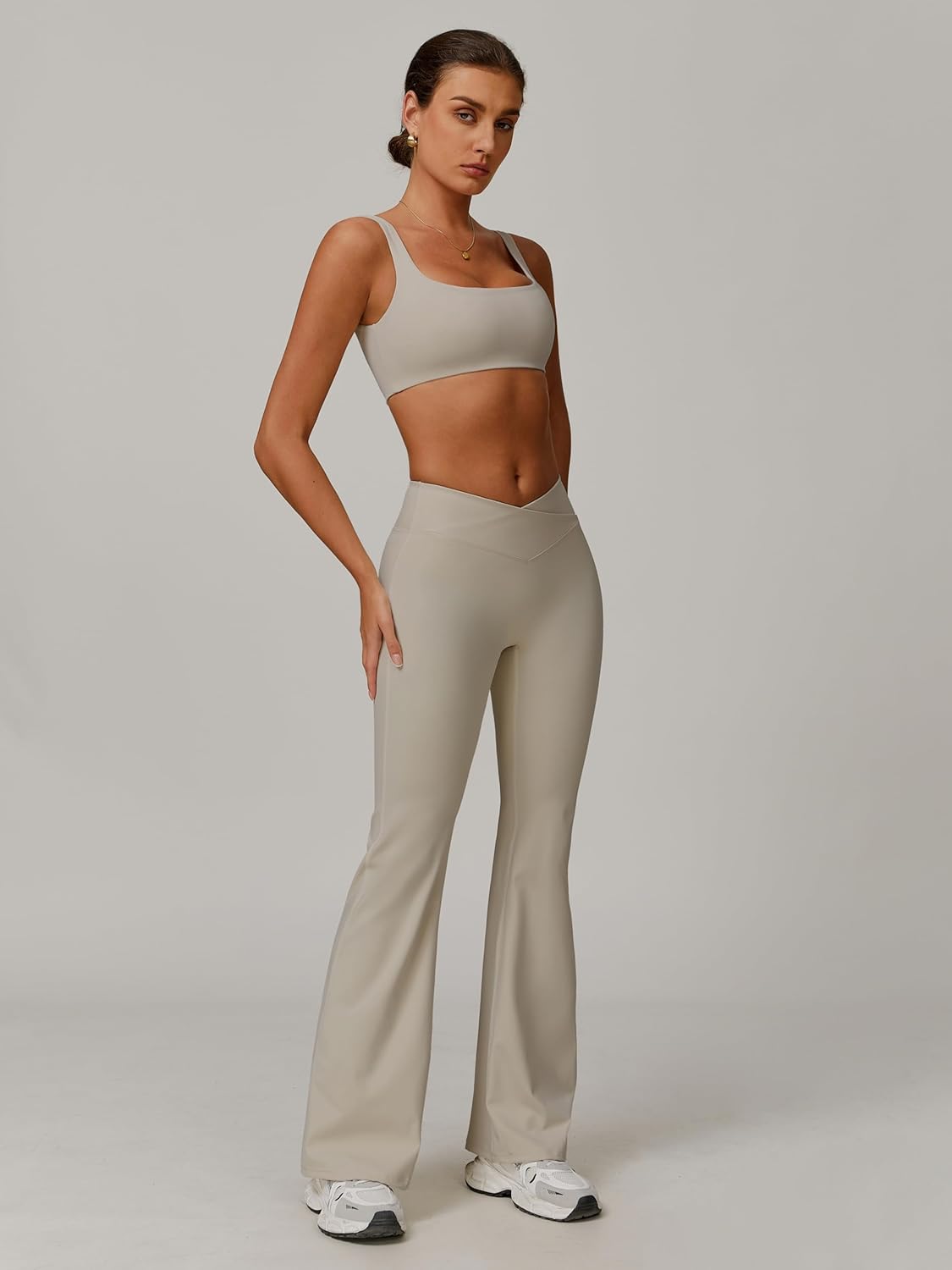 2 Piece Workout Sets for Women Crossover High Waisted Flare Leggings Gym Yoga Outfit Stretchy Sports Bra Set - Image 4