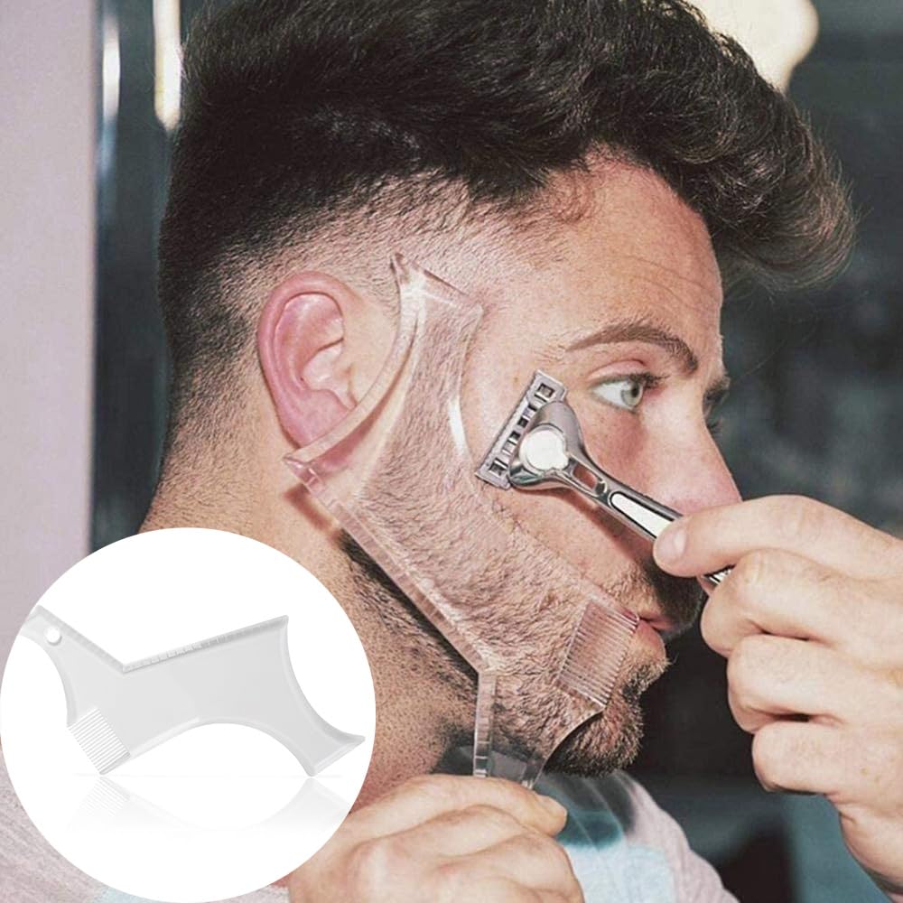 Männer Bart Styling Vorlage Schablone Bart Kamm Männer Bart Gestaltung Werkzeug Modellierung Herrscher Gestaltung Styling Trimmen Schnurrbart Barber(Clear01)