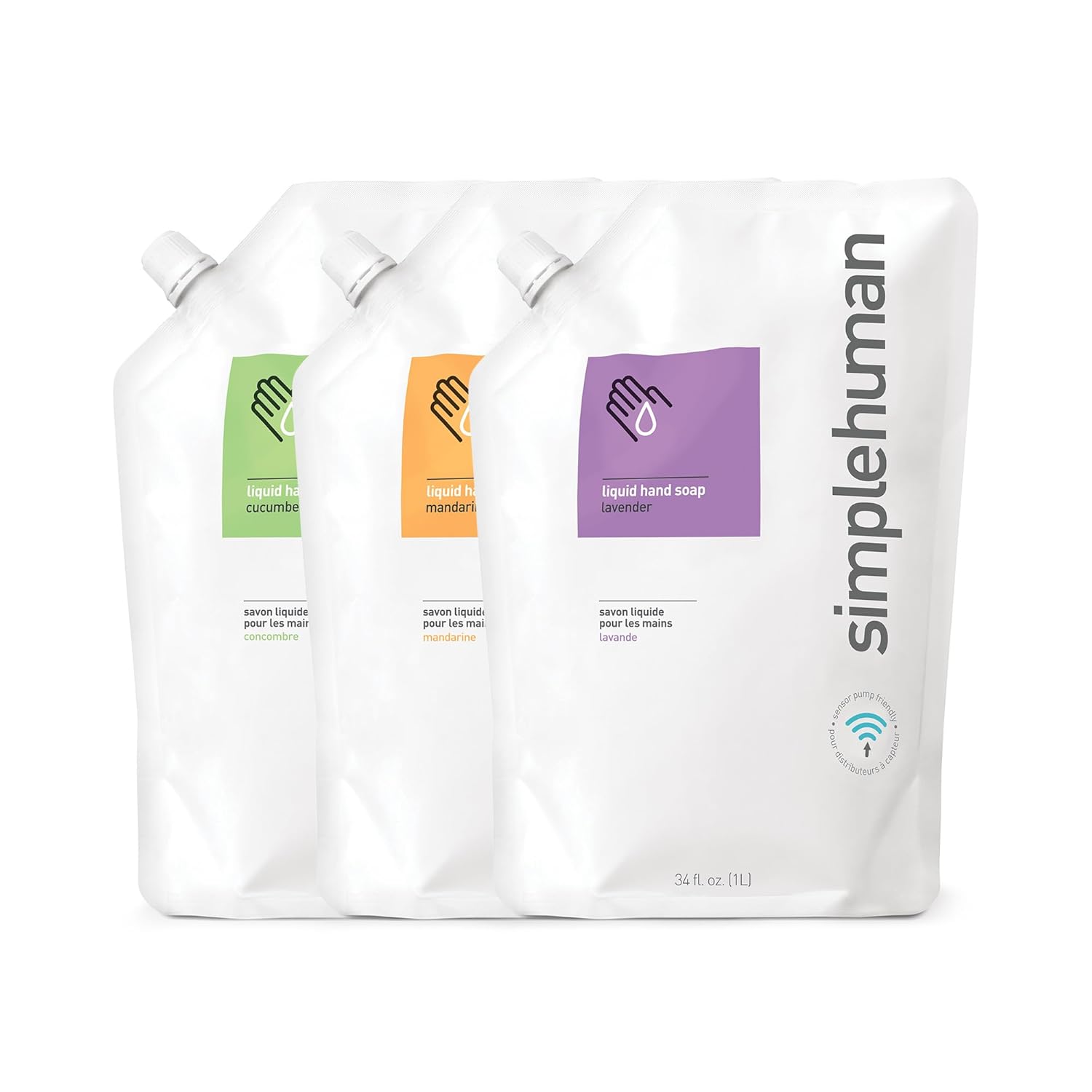 simplehuman Nature-Inspired Hand Soap Mix - Moisturizing Liquid Refill Pouch, Geranium, Lavender, Spring Water Scent, 34 Fl. Oz. (3-Pack)