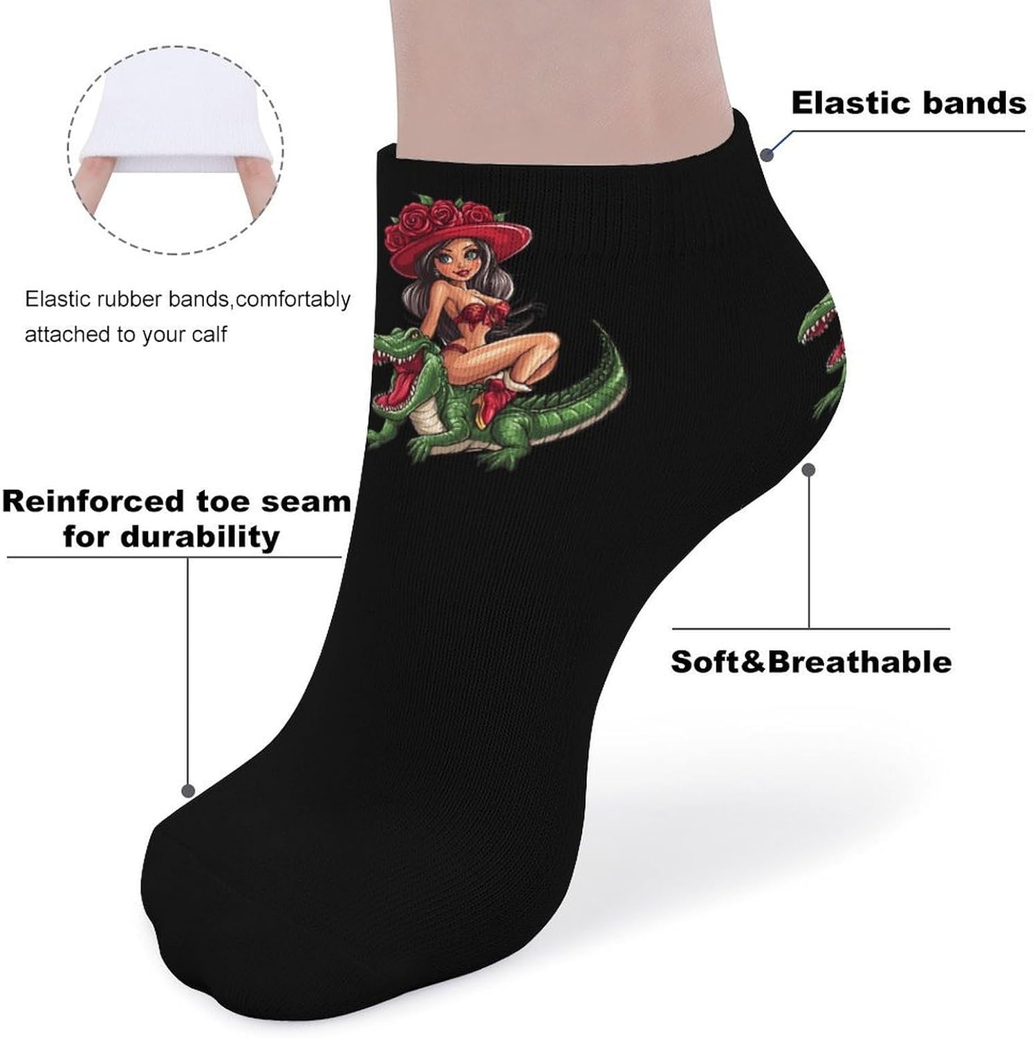 Women Riding Alligatores Ankle Socks No Show Socks Cushion Low Cut Socks 5 Pack