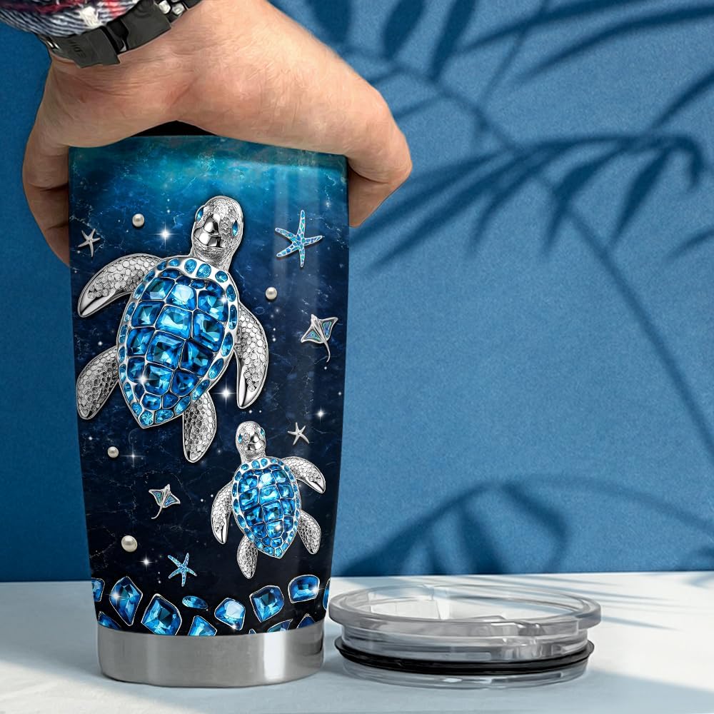 SANDJEST Sea Turtle Tumbler 20oz Stainless Steel Insulated Tumblers Coffee Travel Mug Cup Jewelry Drawings Style Turtles Gifts for Women Girls Teen Gift for Birthday Christmas - Image 5