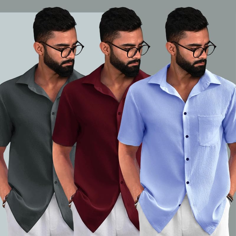 Image of Pinkmint Popcorn Regular Fit Half Sleeve Shirt for Men Combo Casual Shirt ll Sumeer Wear